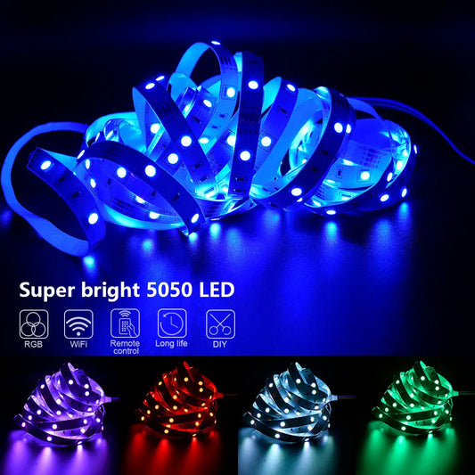 Fita LED RGB 5V – até 30m com sincronização musical.