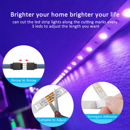 Fita LED RGB 5V – até 30m com sincronização musical.