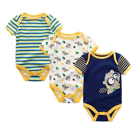 Conjunto 3 Peças Recém-Nascido 100% Algodão - Macacão de Bebê Menina e Menino!