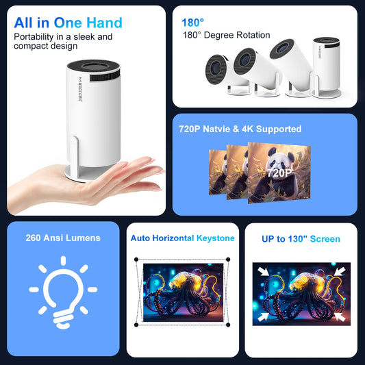 Projetor Magcubic HY300 PRO 4K, Wi-Fi 6, Android 11, 260 ANSI, para uso externo.