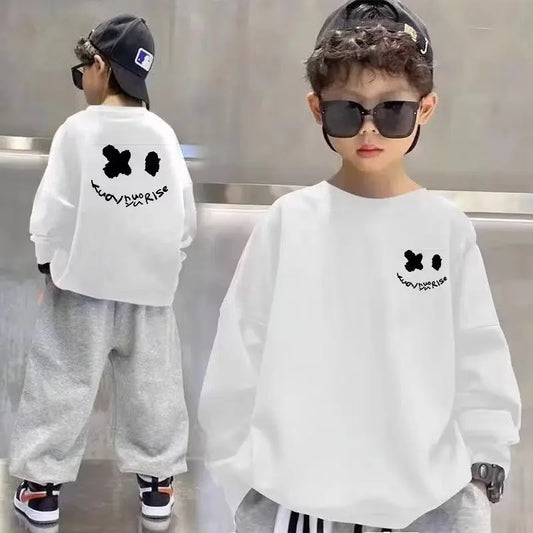 Moletom masculino infantil de algodão, estampado, manga longo.