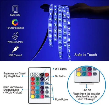 Fita de Luz LED USB 5M RGB com Controle Remoto de 24 Teclas!