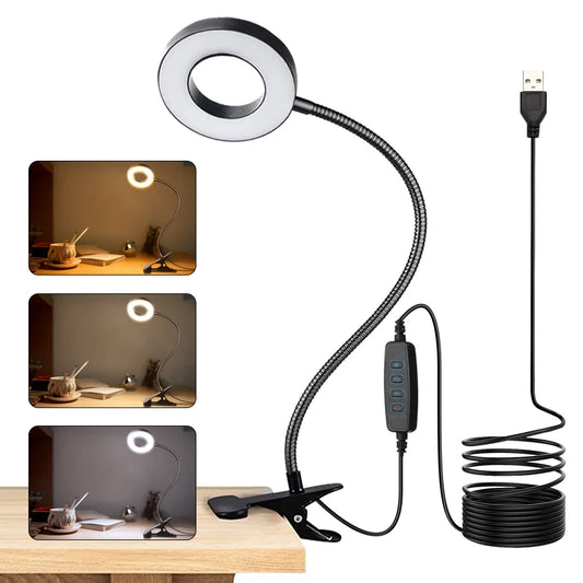 Abajur LED Recarregável com Clip e Iluminação Ajustável para Leitura!