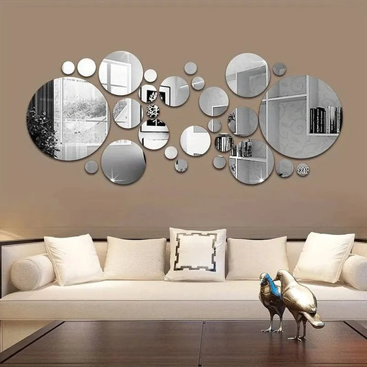 26 espelhos acrílicos 3D redondos para decoração de parede