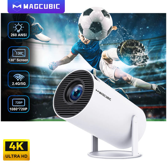 Projetor Magcubic HY300 PRO 4K, Wi-Fi 6, Android 11, 260 ANSI, para uso externo.