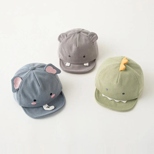 Boné de Beisebol Infantil Kawaii com Dinossauro e Coelho