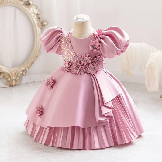 Vestido de festa infantil vermelho para ocasiões especiais, de 1 a 5 anos