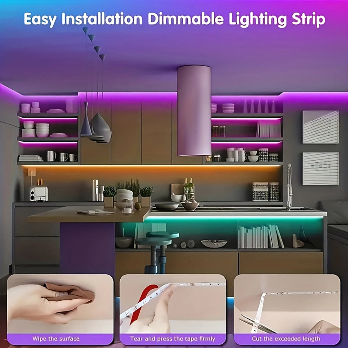 Fita de LED RGB 10m ou 20m com controle remoto para quarto, parede, festas e TV