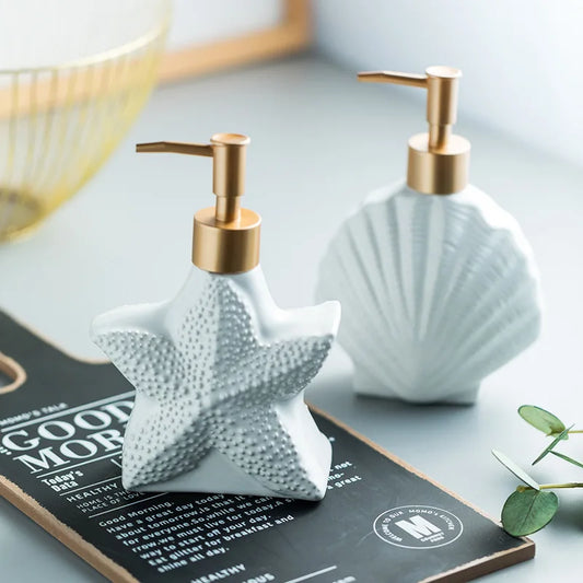 Dispenser de Sabonete Starfish em Cerâmica – Acessório Criativo para Banheiro.
