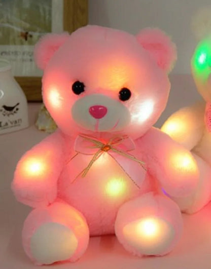 Urso de Pelúcia LED 22cm Rosa Brilhante – Presente de Natal para Crianças!