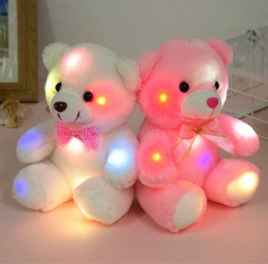 Urso de Pelúcia LED 22cm Rosa Brilhante – Presente de Natal para Crianças!