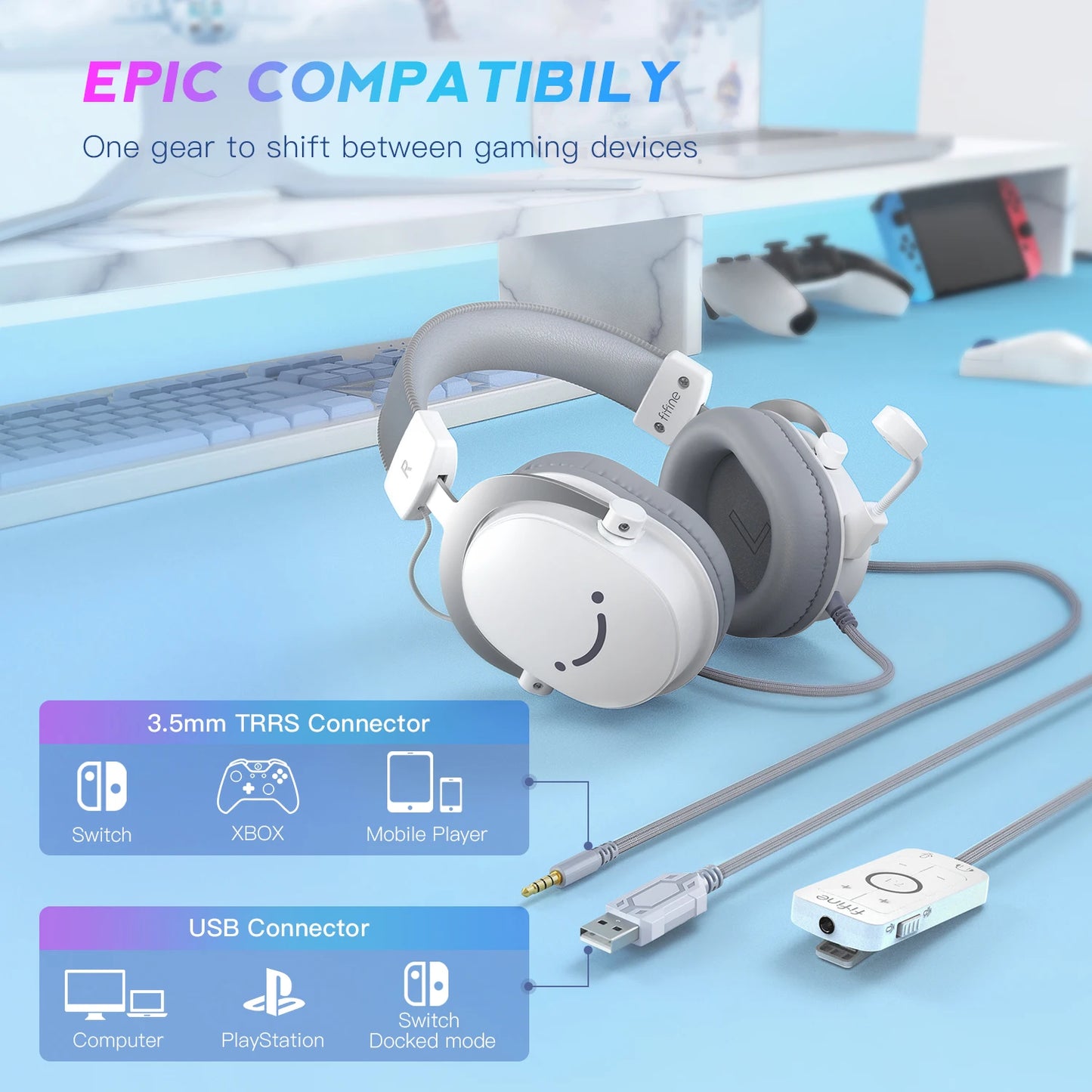 FIFINE H9W Headset Gamer USB 7.1 Surround com Microfone e Conexão 3.5mm!