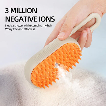 Escova Recarregável para Pets: Pente de Massagem e Limpeza a Vapor para Pelo Longo!