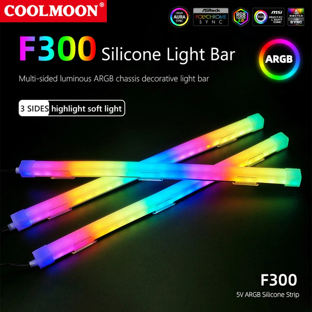 Barra LED RGB COOLMOON 30cm, alumínio, 18 LEDs, 5V, magnética.