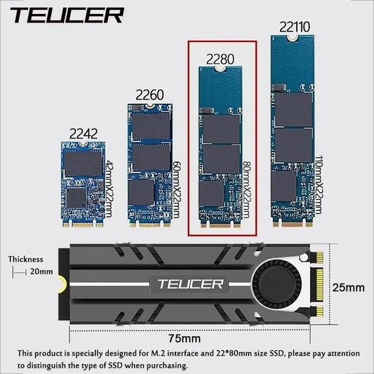 Radiador Teucer 2280 SSD M.2 NVMe, resfriamento eficiente com pad térmico de silicone
