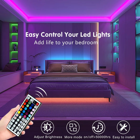 Fita de LED RGB 10m ou 20m com controle remoto para quarto, parede, festas e TV