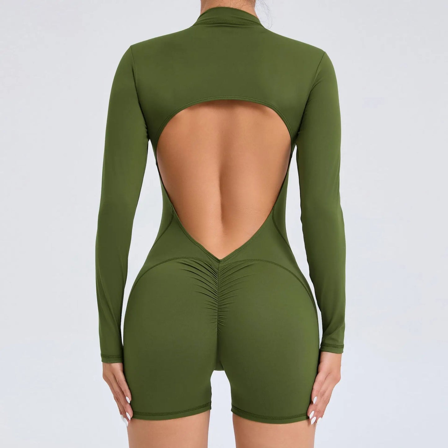 Macacão fitness feminino – costas em V e efeito push up.