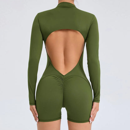 Macacão fitness feminino – costas em V e efeito push up.