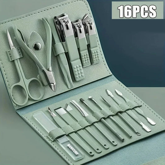 Kit Profissional Manicure e Pedicure 16 Peças com Estojo de Viagem