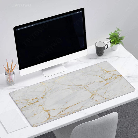 Mouse Pad Gaming XL XXL Branco com Ouro – Borracha Natural, Ideal para Jogos e Escritório!