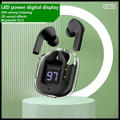 Fone de Ouvido Bluetooth T2 – Transparente, Hi-Fi e com Display LED