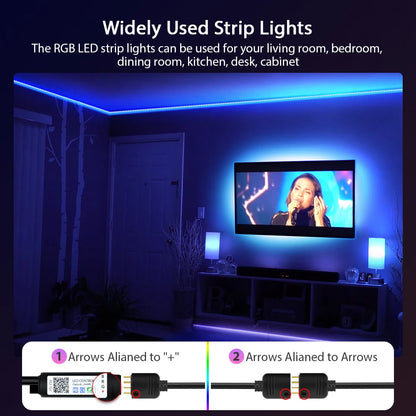 Fita LED RGB 5V – até 30m com sincronização musical.