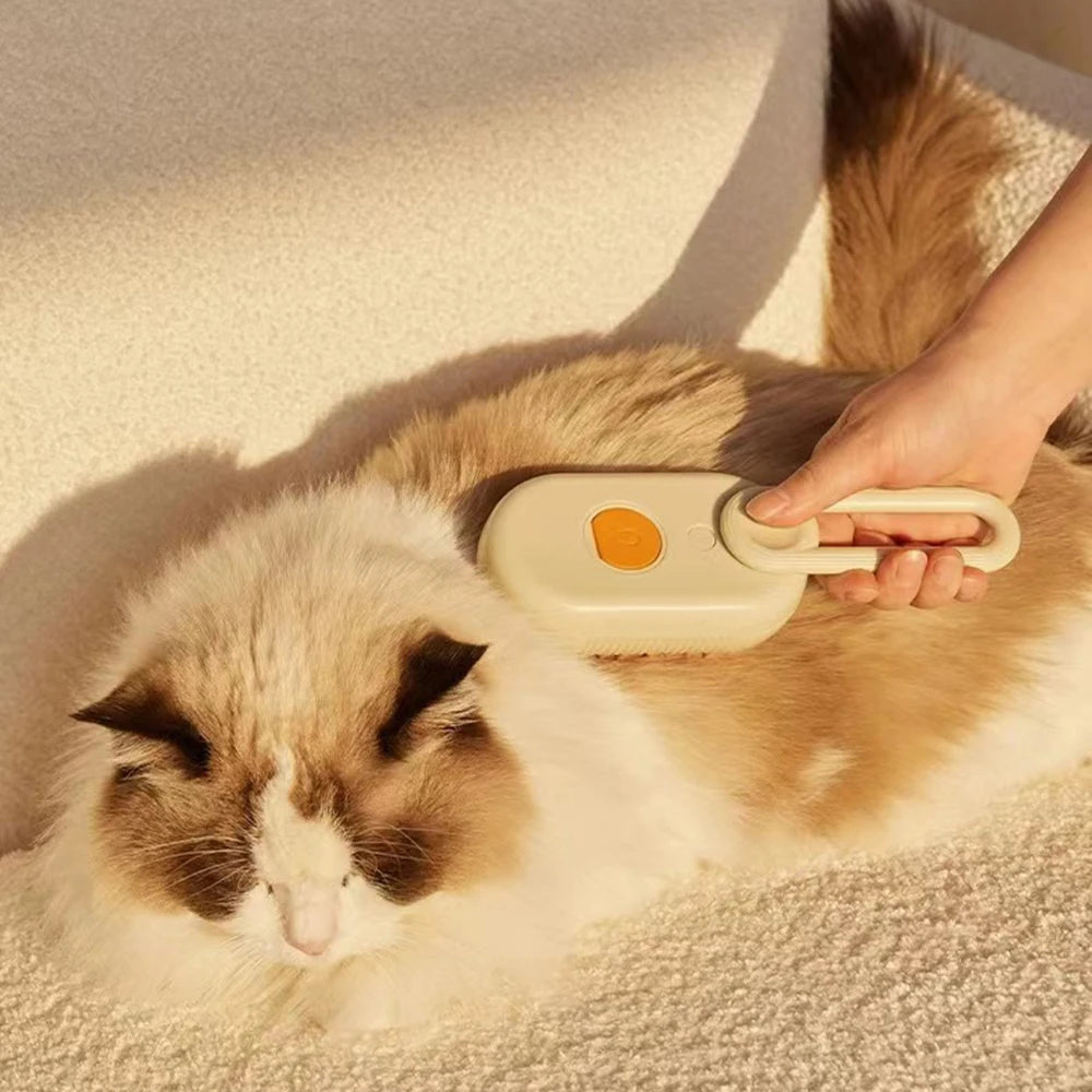 Escova Recarregável para Pets: Pente de Massagem e Limpeza a Vapor para Pelo Longo!