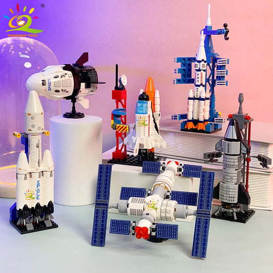 Porto Espacial HUIQIBAO – Blocos de Montar com Foguete e Nave Espacial