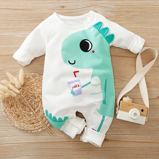 Macacão Bebê Dinossauro 0-12M – Unissex, Manga Longa, Confortável