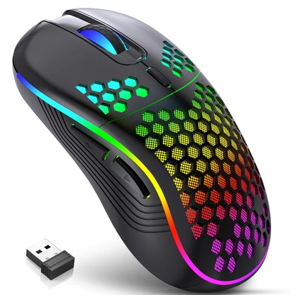 Mouse gamer sem fio RGB com DPI ajustável, design favo de mel e recarregável