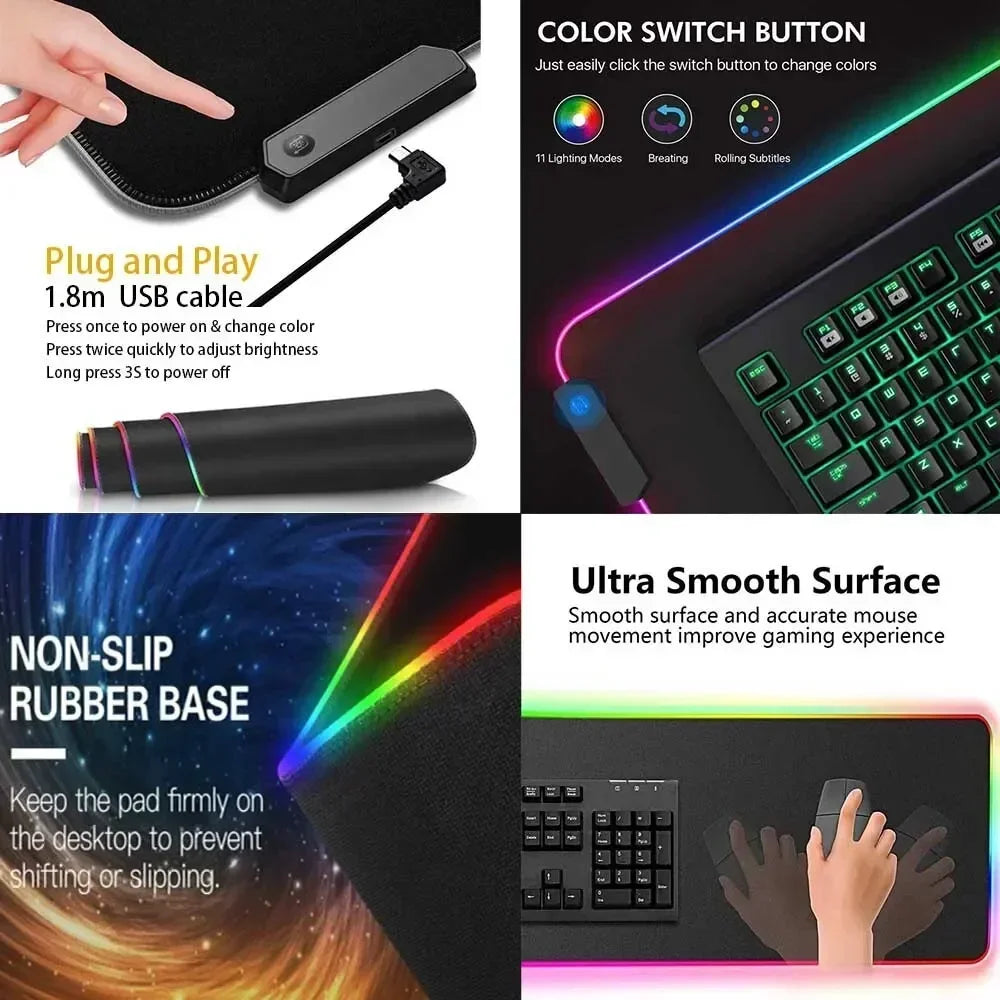 Mousepad LED Starfield 120x60cm, RGB, para mouse e teclado.