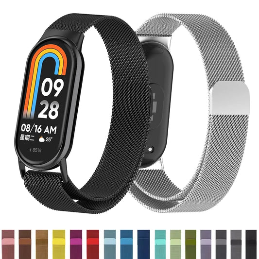 Pulseira Magnética de Aço Inoxidável para Mi Band 8/9 com Fecho de Loop!