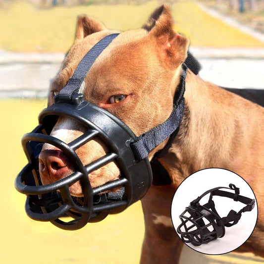 Focinheira de silicone macia ajustável para cães pequenos, médios e grandes, anti-mordidas, ideal para Doberman e Bulldog.