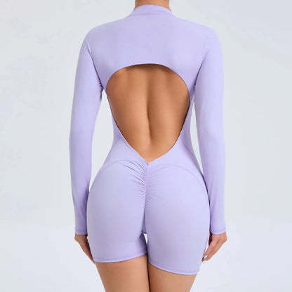 Macacão fitness feminino – costas em V e efeito push up.