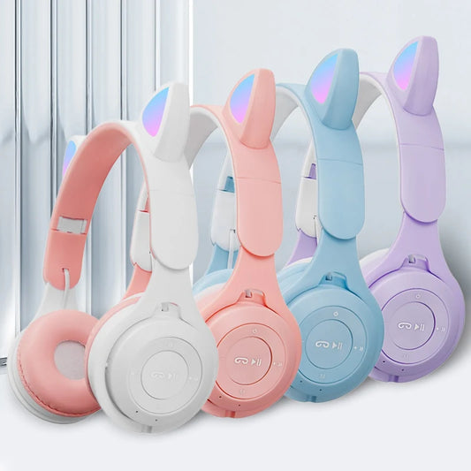Fone Bluetooth 5.0 com Orelhas de Gato – Stereo e Microfone!