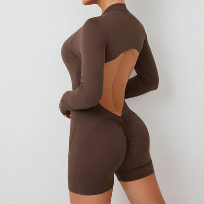 Macacão fitness feminino – costas em V e efeito push up.