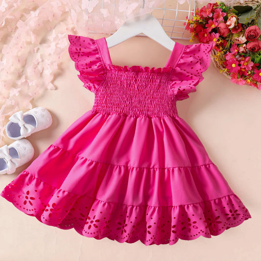 Vestido de verão infantil florido em algodão com renda, para festas e eventos
