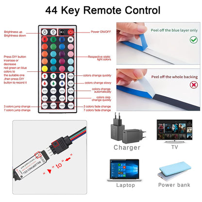 Fita de LED RGB 10m ou 20m com controle remoto para quarto, parede, festas e TV