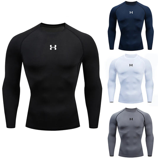 Camiseta de Compressão Masculina de Manga Longa para Corrida e Treino