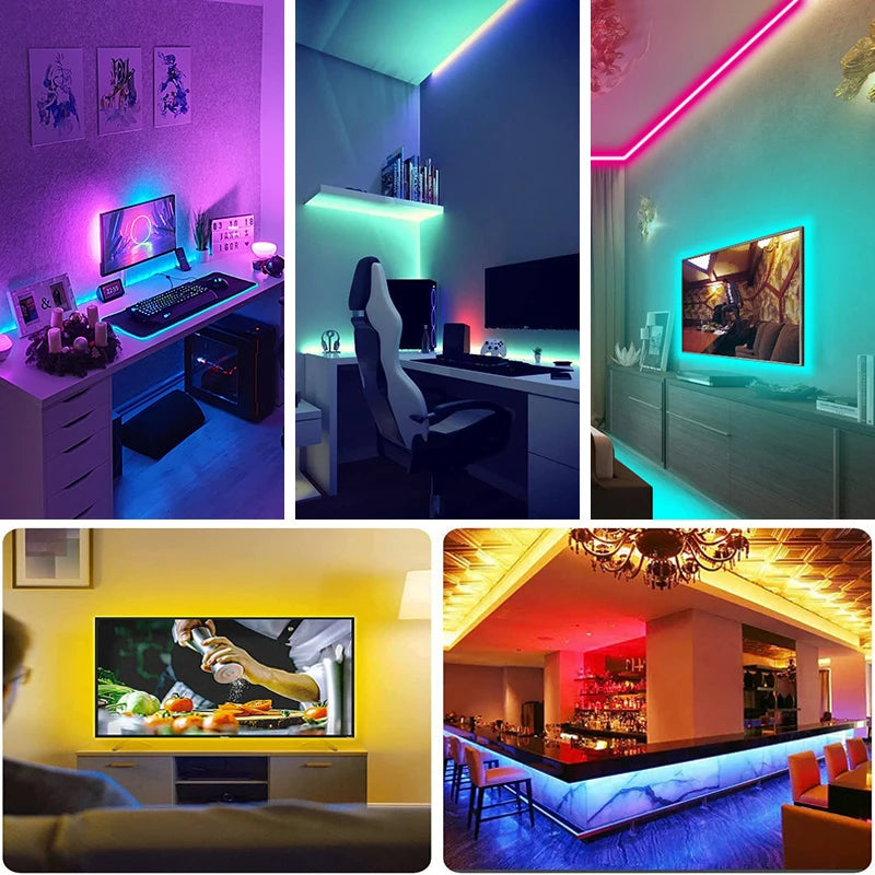 Fita de LED RGB 10m ou 20m com controle remoto para quarto, parede, festas e TV
