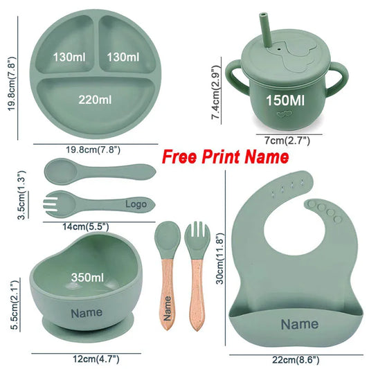 Conjunto de Talheres de Silicone Personalizado para Bebê (8 Peças)
