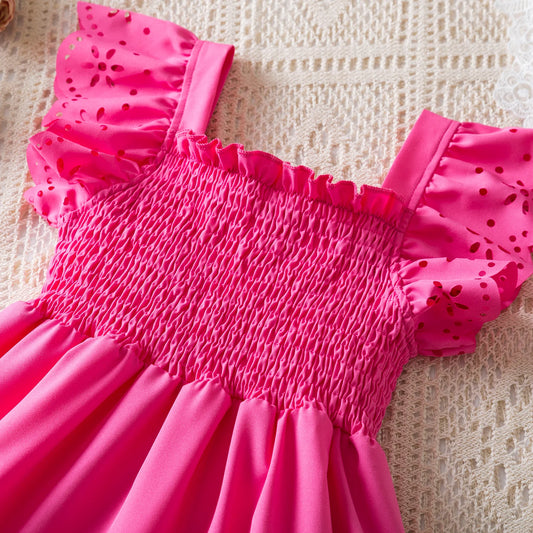 Vestido de verão infantil florido em algodão com renda, para festas e eventos