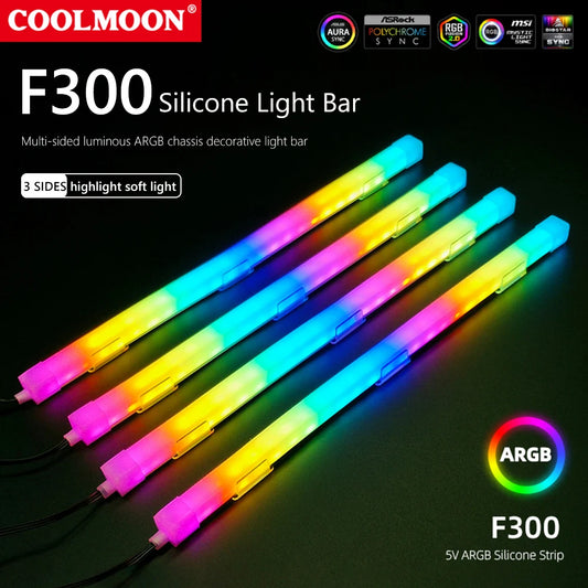 Barra LED RGB COOLMOON 30cm, alumínio, 18 LEDs, 5V, magnética.