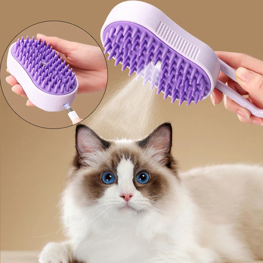 Escova Recarregável para Pets: Pente de Massagem e Limpeza a Vapor para Pelo Longo!