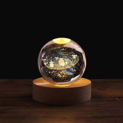 Bola de cristal 3D com astronauta e planetas, luz noturna decorativa para decoração