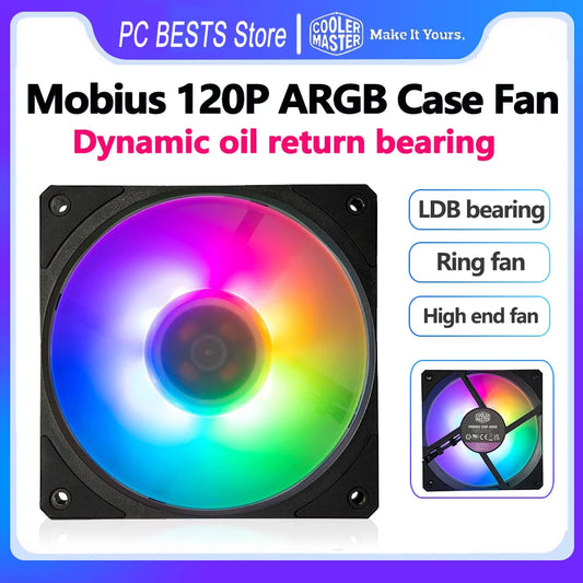 Ventilador Cooler Master 120mm, ARGB, LDB Bearing, resfriamento silencioso.
