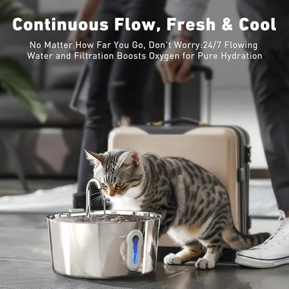 Fonte Automática de Água em Aço Inoxidável para Gatos e Cachorros com Filtros!