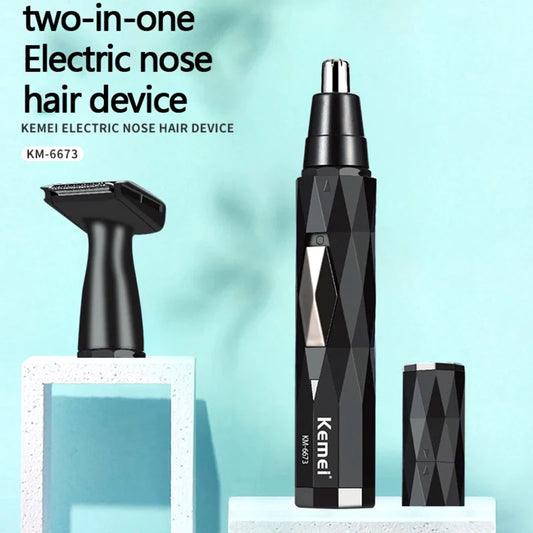 Máquina Multifuncional Kemei 2 em 1 - Aparador Recarregável para Nariz, Orelhas e Barba!