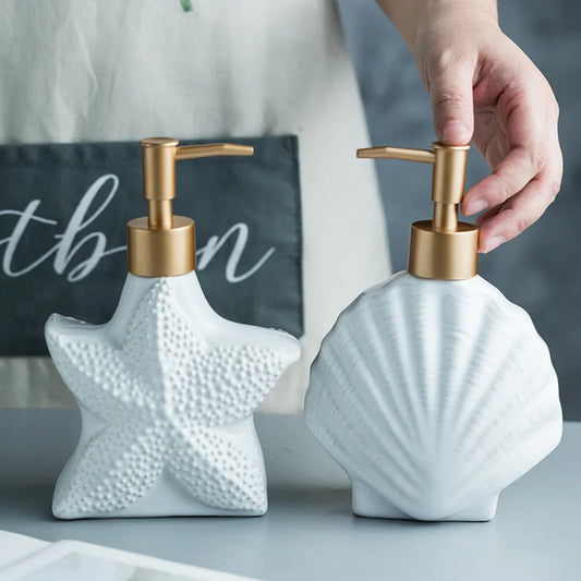 Dispenser de Sabonete Starfish em Cerâmica – Acessório Criativo para Banheiro.