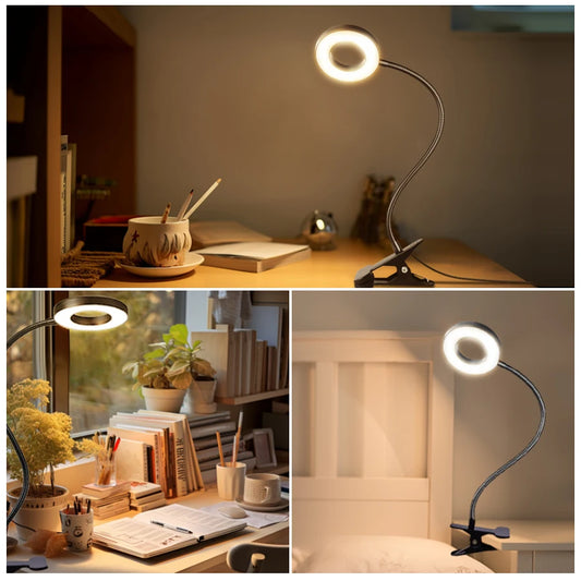 Abajur LED Recarregável com Clip e Iluminação Ajustável para Leitura!
